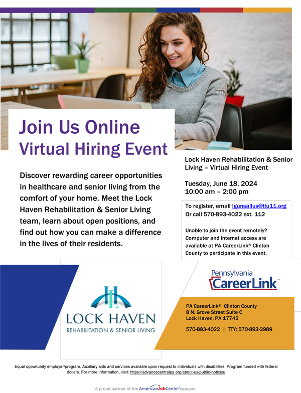 Virtual Hiring Event Tuesday, June 18, 2024 10:00 am – 2:00 pm
